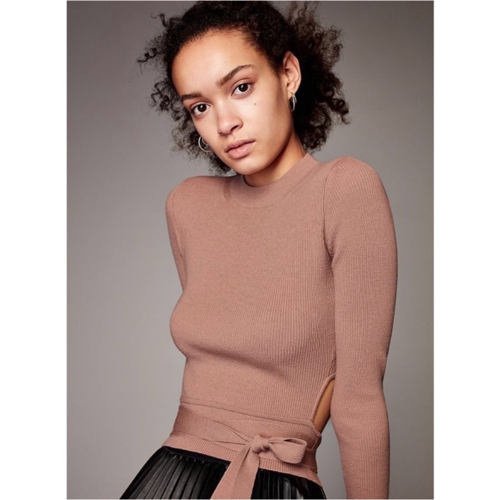 Aritzia Wilfred Mayrac Merino Wool Ribbed Self Tie Sweater